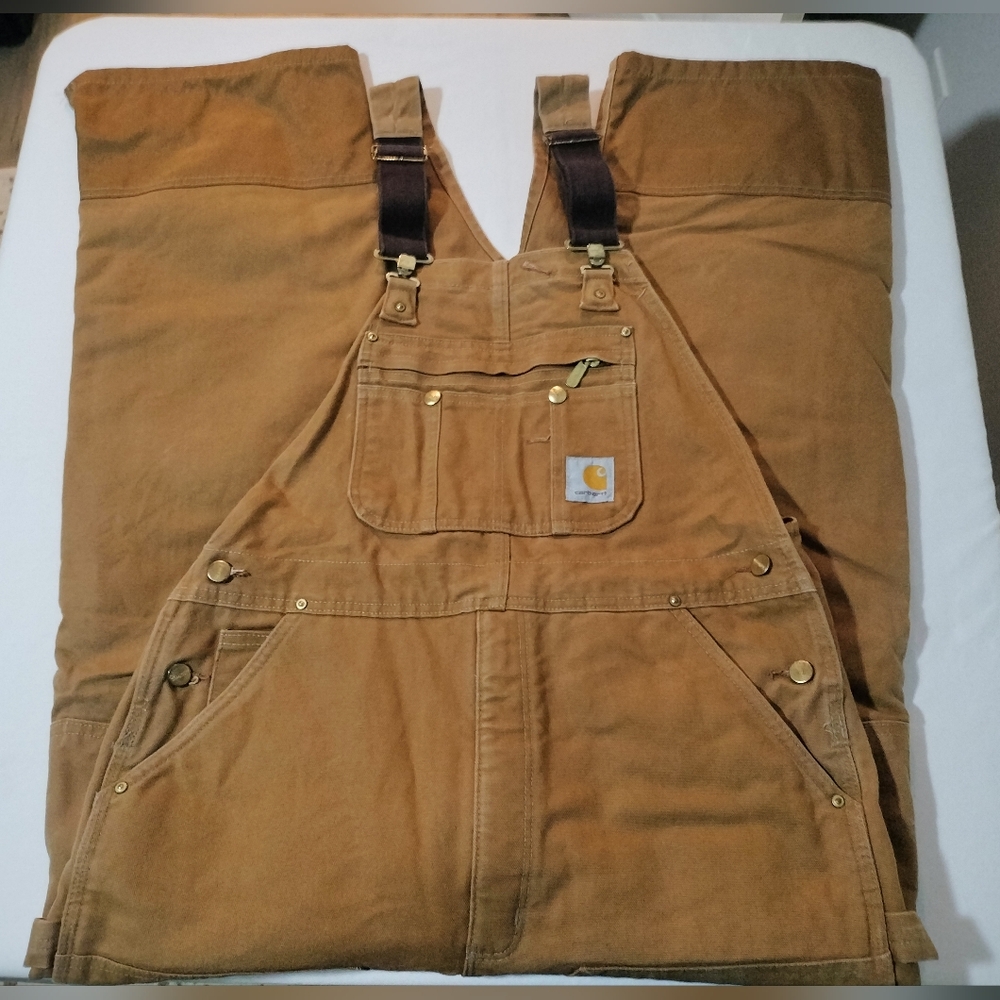 Carhartt Insulated Double Knee Brown Bib Overalls Size 38x32 R41 BRN